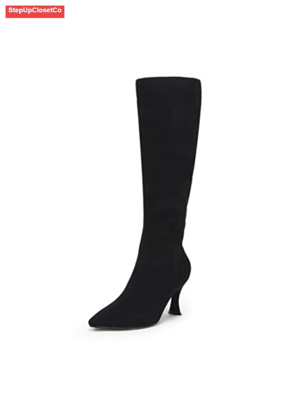 Knee High Boots Pointed Toe Kitten Heel Side Zip Vegan Suede Winter Boot